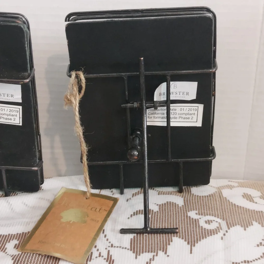 Habitat Decor Brewster Tasida Black Wire 4x6 Photo Frame Pair Gold Accents NEW